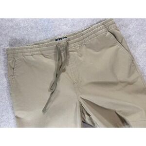 Line of Trade Mens XL Khaki Tan Elastic Waist Drawstring Cotton Stretch Shorts